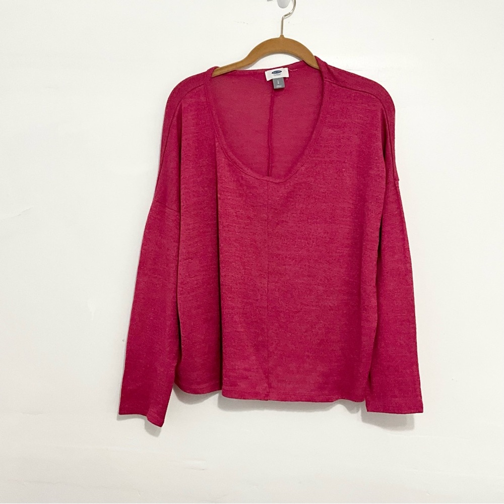 OLD NAVY Women Round Neck Lightweight Sweater Dark Pink Long Sleeve Size Large